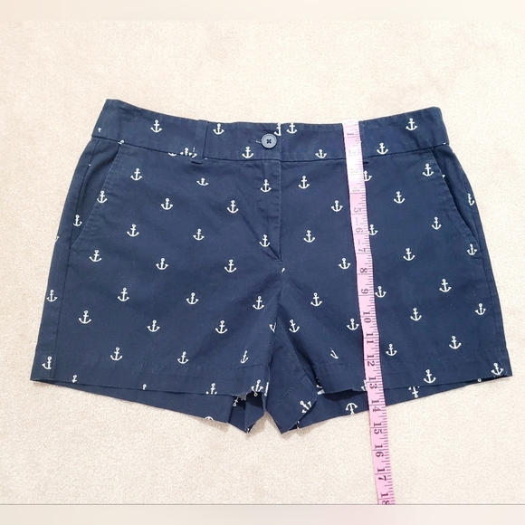 Loft 100% Cotton Navy Blue Anchor Chino Shorts 4" Inseam Woman's Size 10 Beachy - Picture 4 of 10